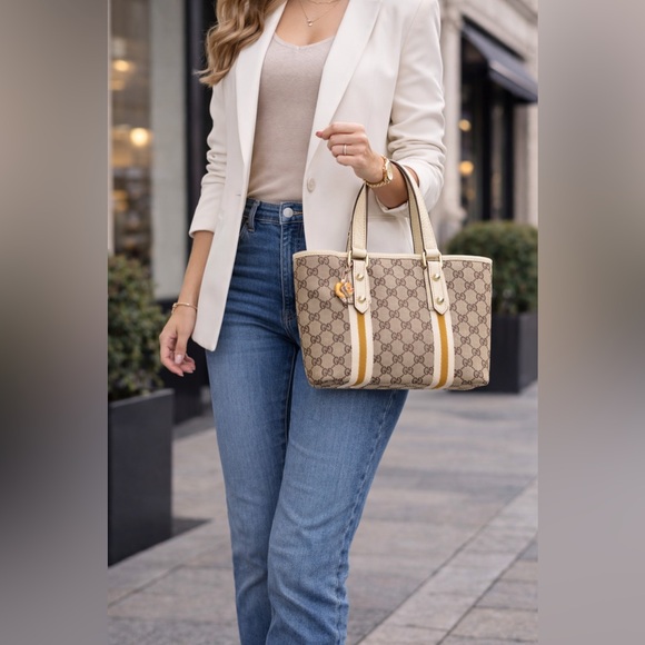 Gucci Handbags - Gucci Beige and Brown Monogram Tote